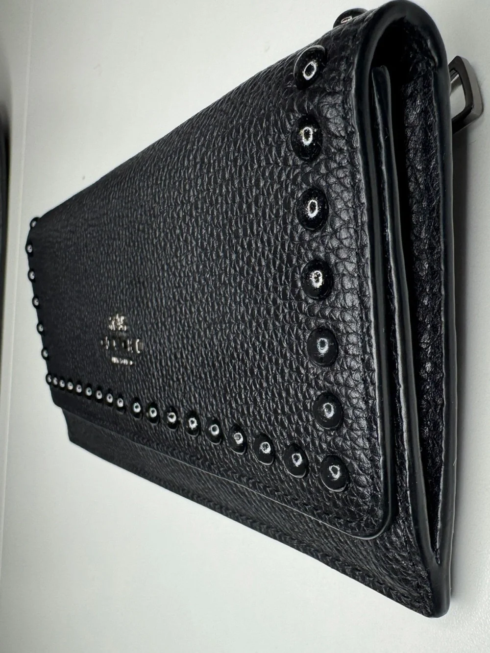 Coach Black Enamel Studded Full-Sized Leather Wallet